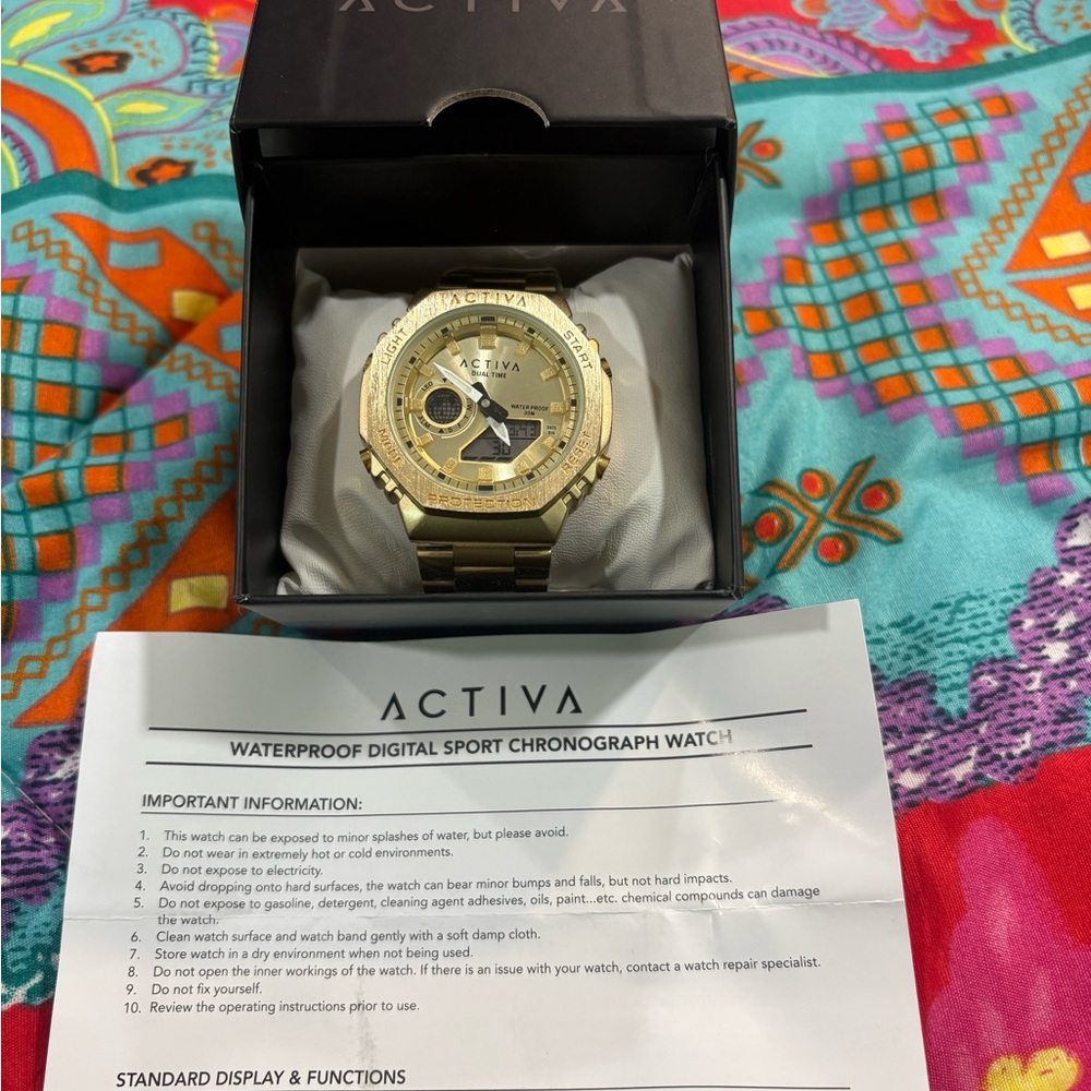 ACTIVA by Invicta Gold-Tone Waterproof Digital Sport Chronograph Watch